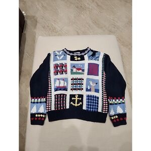 Vintage Orvis Grannycore Knit Cardigan Sweater Bird Sailboat Lighthouse Size S